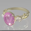 Elegant Gold Ring Featuring Large Pink Gemstone and White Accent Stones with Leaf Vine Design