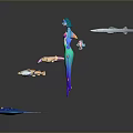 Blue Skinned Mermaid With Green Purple Tail Surrounded By Colorful Fish And Blue Starfish