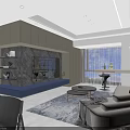 Modern Living Dining Room Interior With Open Layout Sofa Dining Table And Decorative Rug