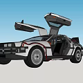 Iconic Black And White Car With Open Gull Wing Doors And Retro Futuristic Design