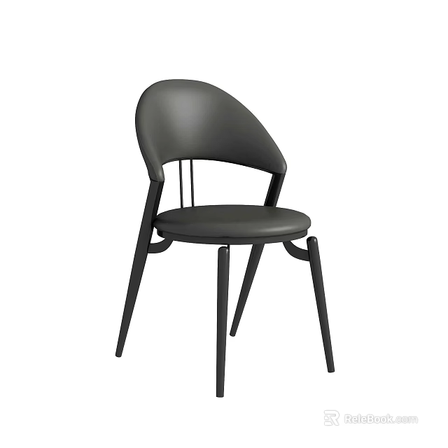 Modern Black Dining Chair with Curved Backrest Padded Seat and Metal Legs 3d model 