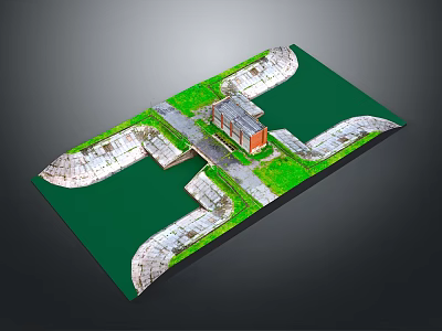 Natural Landscape Model With Green Grass Building And Curved Pathways Design 3d model