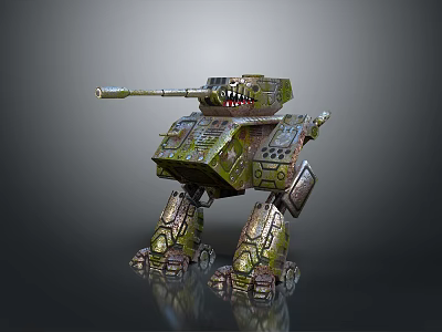 Green Armored Mechanical Robot Character With Tank Cannon And Mechanical Legs For Game Movie 3d model