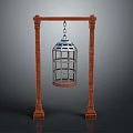 Classic Ornate Lantern Hanging Between Two Brown Decorative Pillars Structure