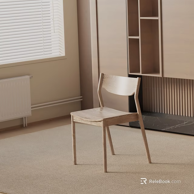 Sleek Wooden Dining Chair In Modern Interior With Window Blinds And Light Carpet 3d model 