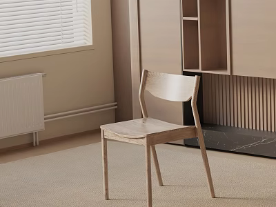 Sleek Wooden Dining Chair In Modern Interior With Window Blinds And Light Carpet 3d model