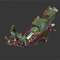 Mechanical Creature Design With Green Metallic Body Red Lights And Claw Structure