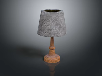 Simple Table Lamp Design With Gray Lampshade And Wooden Base 3d model