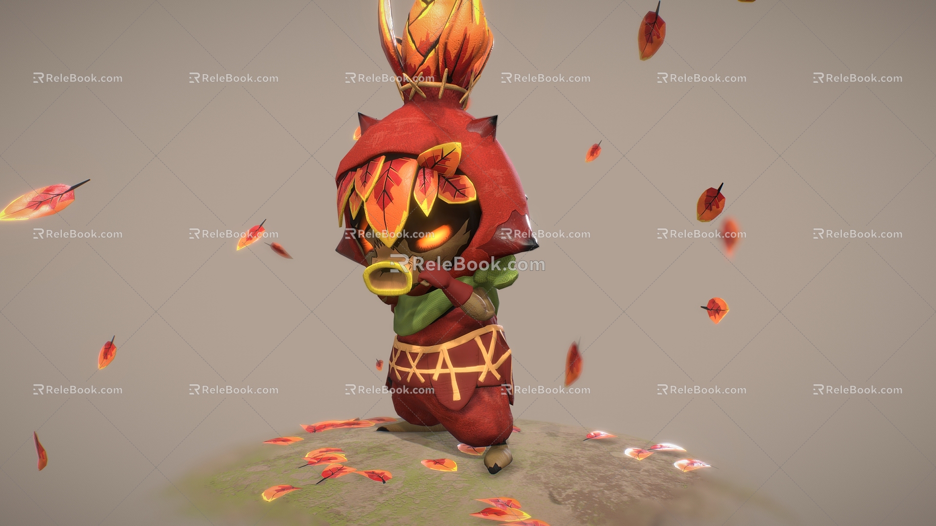 Cartoon samurai ninja deciduous maple leaf 3d model