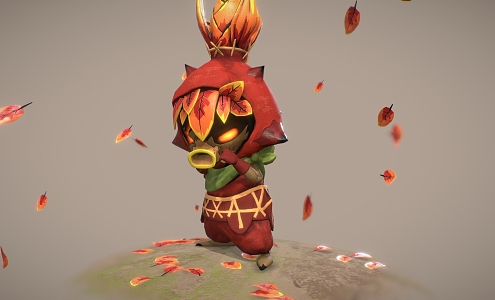 Cartoon samurai ninja deciduous maple leaf 3d model