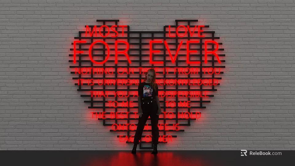 Trendy Heart Shaped Wall Photo Spot With Red Neon Love Messages 3d model 