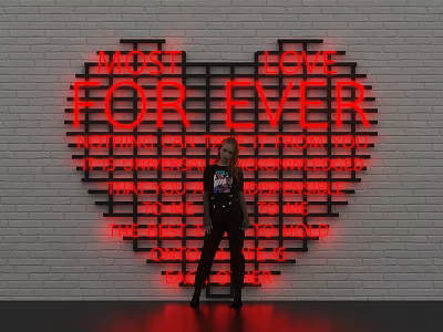 Trendy Heart Shaped Wall Photo Spot With Red Neon Love Messages 3d model