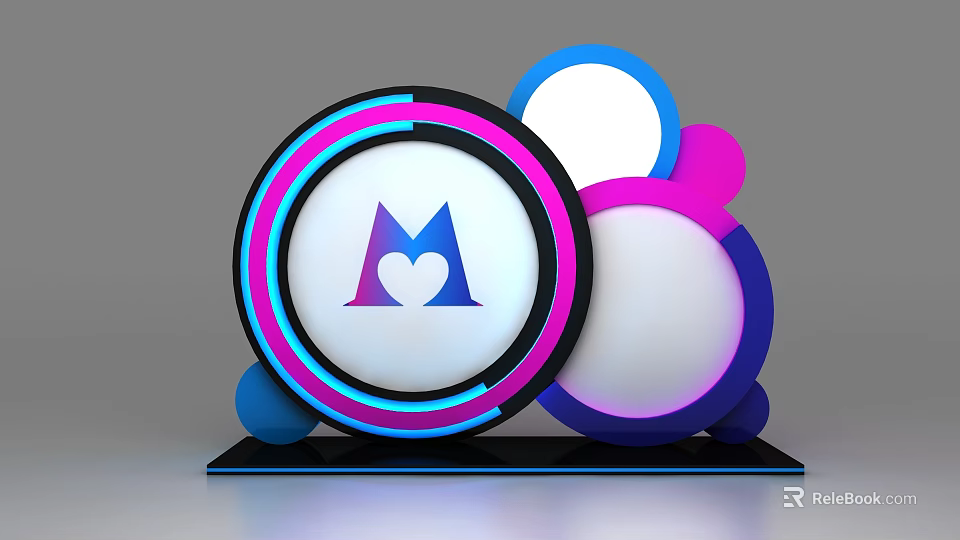 3D Logo Design Featuring M Letter And Heart Symbol With Colorful Circular Rings 3d model 