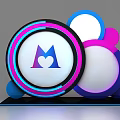 3D Logo Design Featuring M Letter And Heart Symbol With Colorful Circular Rings