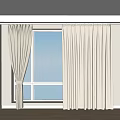 Beige Pleated Curtains In Modern Room With City View And Greenery