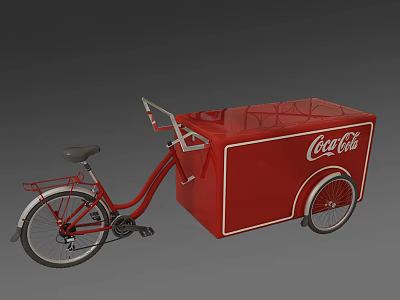 Red Bicycle Vending Cart With Coca Cola Logo Commercial Equipment For Mobile Sales 3d model