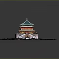 Traditional Chinese Multi story Tower With Green Roof Circular Lights And Night Illumination