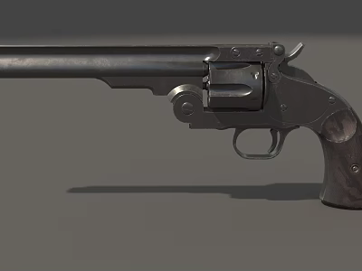Vintage Revolver With Metal Material And Wooden Grip On Gray Background 3d model