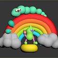 Green Cartoon Character Outfit With Pink Sleeves And Legs By Rainbow Clouds