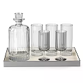 Transparent Striped Glass Cups With Decanter On Tray For Home Dining Use