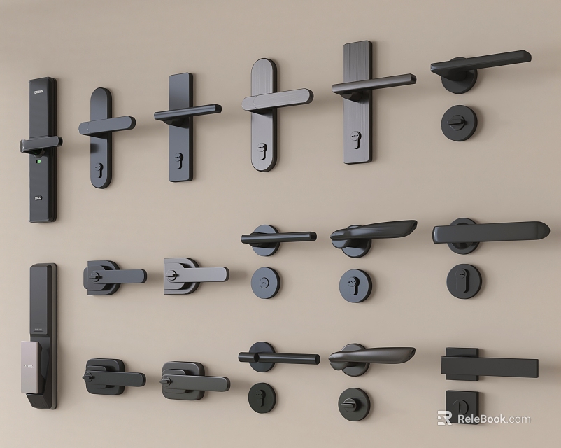 Black Modern Door Handles With Various Styles For Home Decoration And Use 3d model 