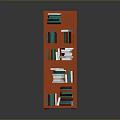 Modern Red Wooden Bookcase with Stacked Books on Multiple Shelves