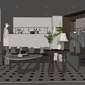 Modern Clothing Store Interior With Hanging Clothes Sofa Plants And Mannequins