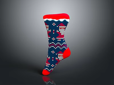 Warm Winter Knit Socks With Blue Red White Geometric Pattern Design 3d model