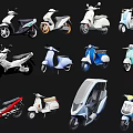 Various Colorful Motor Scooters With Different Styles And Unique Designs