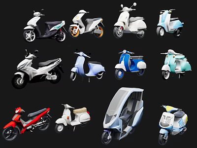 Various Colorful Motor Scooters With Different Styles And Unique Designs 3d model