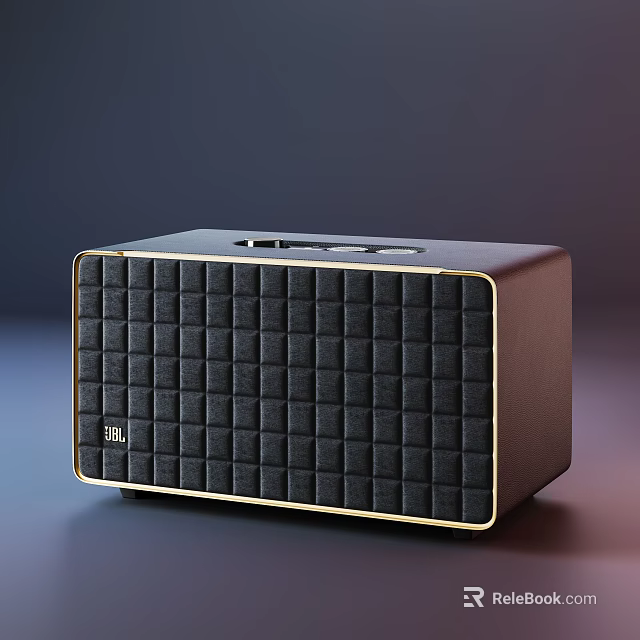 JBL Black Rectangular Speaker With Grid Patterned Surface And Gold Trim 3d model 