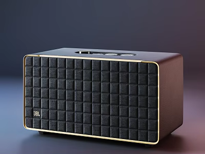 JBL Black Rectangular Speaker With Grid Patterned Surface And Gold Trim 3d model