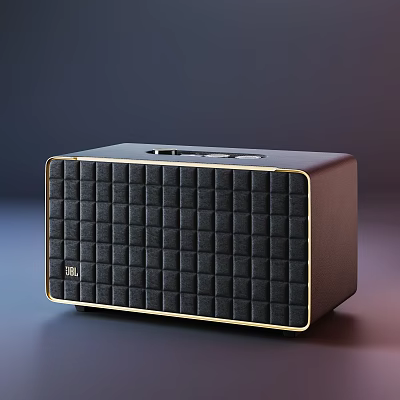 JBL Black Rectangular Speaker With Grid Patterned Surface And Gold Trim 3d model