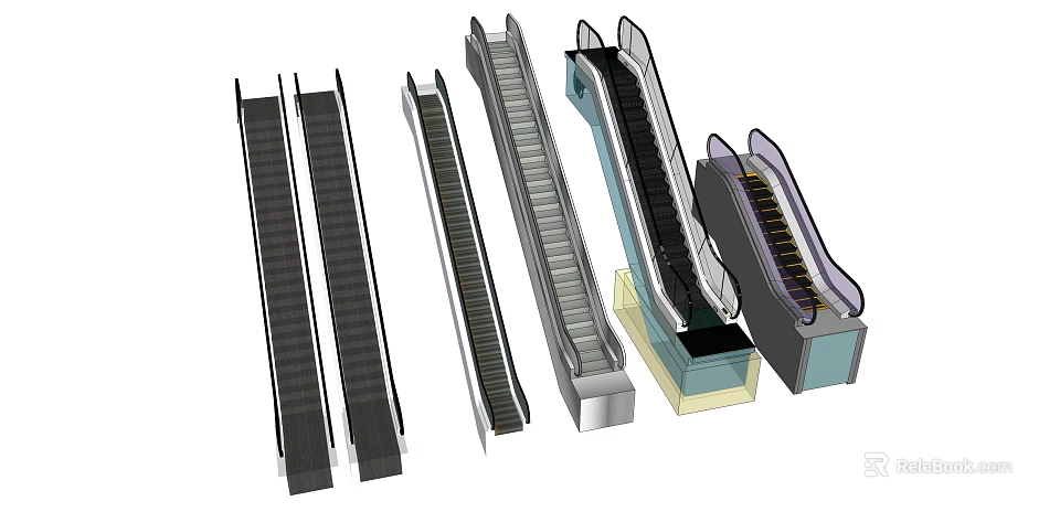 Various Types of Modern Elevators and Escalators with Different Design Styles 3d model 