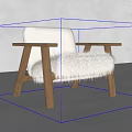 Modern Leisure Chair With Wooden Armrests And White Fluffy Seat Cushion