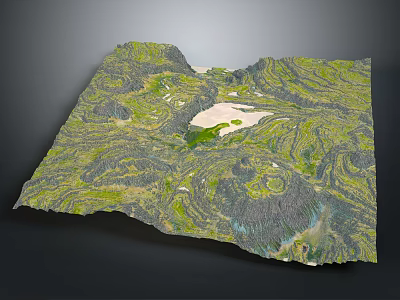 3D Terrain Model Featuring Mountainous Landforms Green Vegetation And Central Lake 3d model