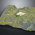 3D Terrain Model Featuring Mountainous Landforms Green Vegetation And Central Lake 3d model