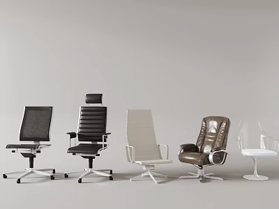 Diverse Office Chairs With Various Designs Different Colors Wheels And Backrest Styles 3d model