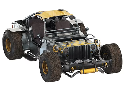 Modified Off Road Car With Yellow Black Design Large Tires And Open Top Frame 3d model
