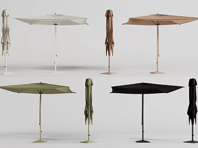 Outdoor Patio Umbrellas With Various Colors And Open Closed Designs 3d model