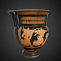 Ancient Greek Ceramic Amphora with Figural Designs Black and Orange Glaze Two Handles Base