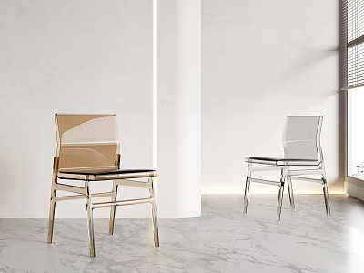 Modern Leisure Chairs Brown Transparent Acrylic Metal Frame In Bright Interior White Wall Marble Floor 3d model
