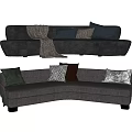 Dark And Light Gray Sectional Sofas With Throw Pillows And Decorative Blanket 3d model