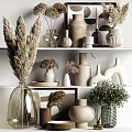 Modern Minimalist Decorative Ornament Set With Ceramic Vases Dried Flowers And Glass Containers
