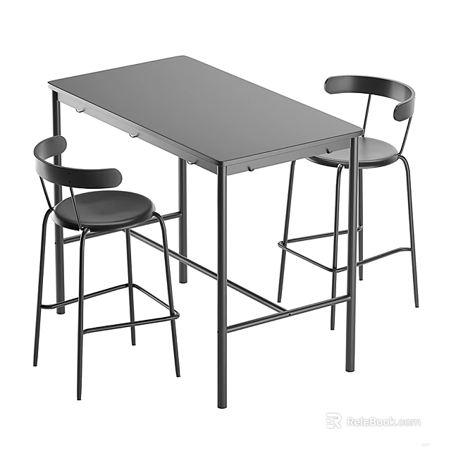 Black Bar Counter With Two Modern Bar Stools For Home Bar Design 3d model 