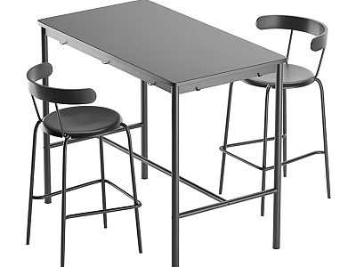 Black Bar Counter With Two Modern Bar Stools For Home Bar Design 3d model