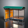 Bus Stop Shelter With Green Roof Orange Billboard And Wooden Bench