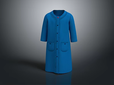 Blue Long Sleeve Knit Coat with Button Front and Pockets Design 3d model