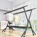 Black Foldable Clothes Drying Rack with Wheels Hanging Shirts and Lower Shelf Holding Shoes Pillow