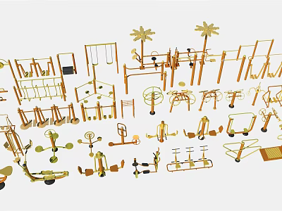 Variety of Sports Equipment Including Climbing Frames Swings and Fitness Machines 3d model
